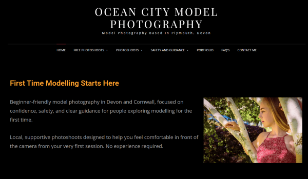 Ocean City Model Photography homepage for Plymouth, Devon photoshoots