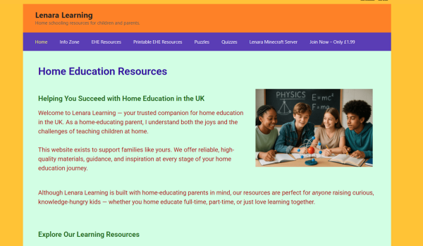Lenara Learning homepage home education resources and lesson plans in the UK